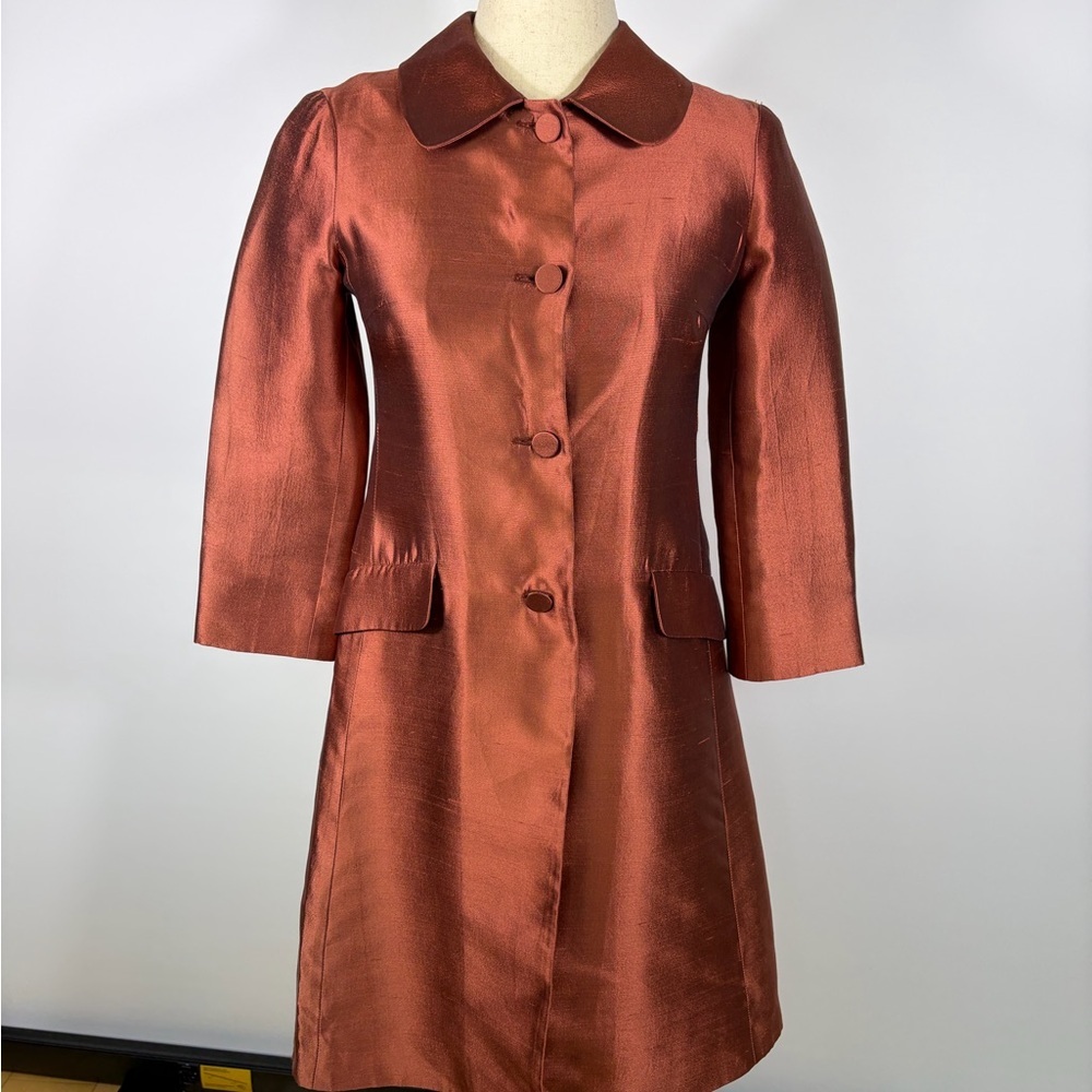 Vintage Miu Miu 2005 Raw Silk Rust Long Coat Trench size EU 38